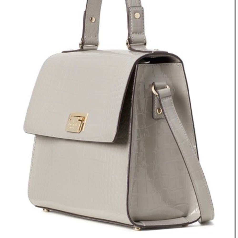 NEW Soft Taupe Croc-Embossed Doris Leather Satchel - Picture 2 of 5